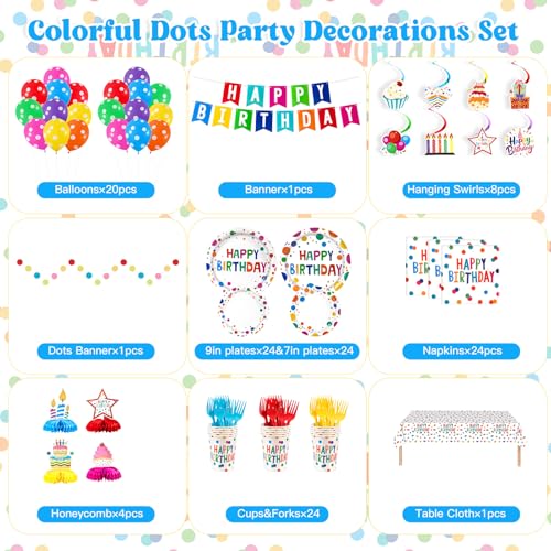155Pcs Colorful Dots Birthday Party Decorations Party Supplies Serve 24