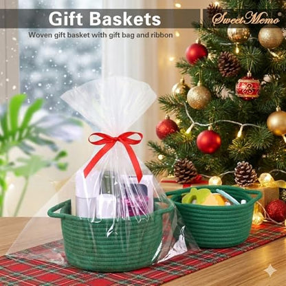 Small Gift Basket Empty to Fill with Gifts Bag & Ribbon, Green - color: Forest Green, size: 1 Pack