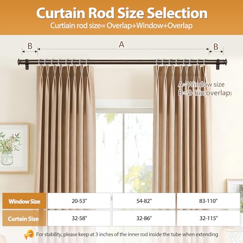 TONIAL Bronze Curtain Rods for Windows 2 Pack, 32 to 86 Inch, Drapery Rod - color: Bronze, size: 32-86"(2 Pack)