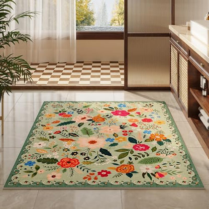 Rugcomf Area Rug 3x5 Washable, Green - color: Green, size: 3' x 5' (Rectangular)