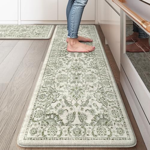 KIMODE Kitchen Mats for Floor Cushioned Anti Fatigue 2PCS Kitchen Rugs - color: Sage Green, size: 17.3"x59"+17.3"x29"--0.47 inches