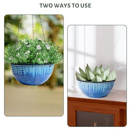 2 Pack 10 Inch Glazed Hanging Planters, Hanging Baskets with Drainage Hole - color: Blue Glaze, size: 10 inch