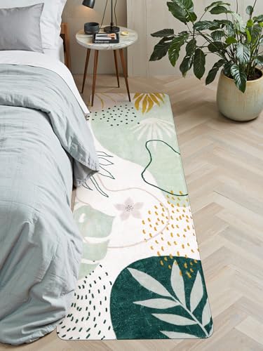 Lahome Green Hallway Runner Rug - 2x6 Washable Kitchen Runner Rug Boho Non-Slip Low-Plie Laundry Room Rug Soft Bathroom Rug Botanical Print Throw Carpet for Entrance Bedroom Living Room - color: Green, size: 2' x 6' (Rectangular)