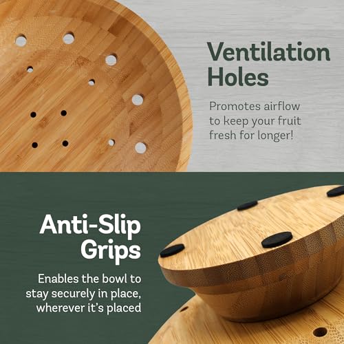 Wooden Fruit Bowl for Kitchen Counter, Bamboo Pedestal Fruit Basket, Vented - color: Bamboo