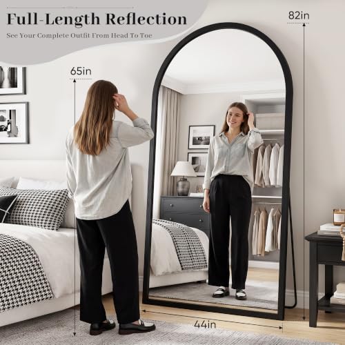 82"x44" Arched Full Length Mirror with Slim Solid Wood Frame, Black - color: Black, size: 82L" x 44W"