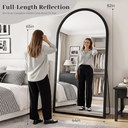 82"x44" Arched Full Length Mirror with Slim Solid Wood Frame, Black - color: Black, size: 82L" x 44W"