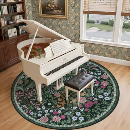 PLHXFR Round Area Rug Living Room: 8 ft Floral Washable Carpet Dark Green - color: Dark Green, size: 8' (Round)