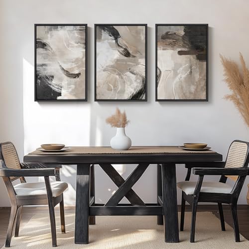 Large Framed Modern Neutral Abstract Wall Art, 3 Piece Set, Each 20x30 In - color: abstract Fluidity, size: 20" W x 30" H x 3pcs