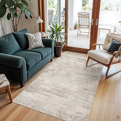 Area Rugs 4x6 for Living Room - Washable Modern Abstract Bedroom Rugs with Non Slip Rubber Backing Indoor Low Pile Carpet for Kitchen Office Nursery Home Decor Floor Mat for Bathroom 4x6 Beige - color: Beige, size: 4' x 6' (Rectangular)