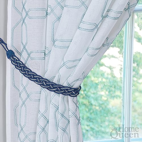 Home Queen Hand Braided Curtain Tie Back, Buckle Holdback Drapery Curtain Tiebacks, 6 Rope Belt Curtain Tie with 6 Metal Hooks, Navy and Silver - color: Navy+silver, size: 6 Pack
