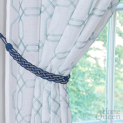 Home Queen Hand Braided Curtain Tie Back, Buckle Holdback Drapery Curtain Tiebacks, 6 Rope Belt Curtain Tie with 6 Metal Hooks, Navy and Silver - color: Navy+silver, size: 6 Pack