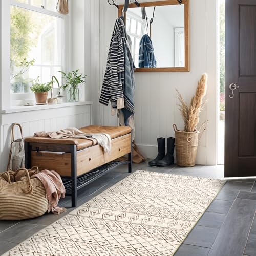2'x6' Hallway Runner Rug Washable: Non Slip Moroccan Runners Beige - color: Geo Beige, size: 2' x 6' (Rectangular)