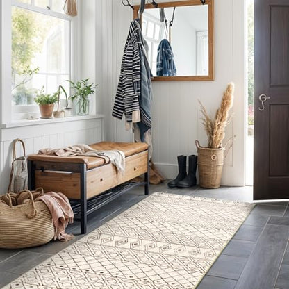 2'x6' Hallway Runner Rug Washable: Non Slip Moroccan Runners Beige - color: Geo Beige, size: 2' x 6' (Rectangular)