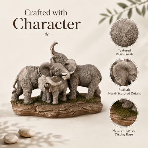 Comfy Hour 9.2 Inch Elephant Statue, Family Decor, 1 Unit - color: Earthy Tones