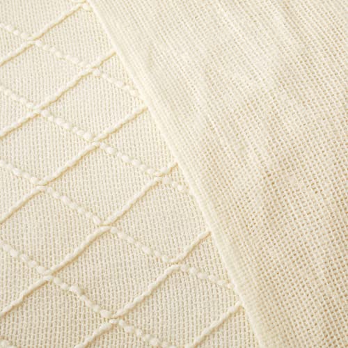 Acrylic Knitted Throw Blanket, White, 50 x 60 Inches - color: White