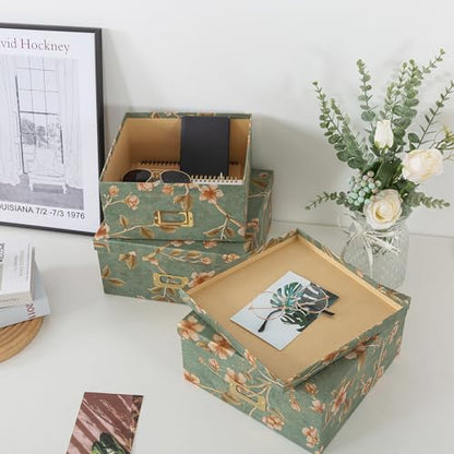 Soul & Lane - Decorative Storage Boxes with Lids, Set of 3, Botanical Sage