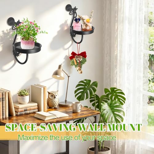 Metal Wall Plant Holder 2Pcs Indoor Outdoor Wall Flower Shelf - color: Black-Bees-2Pcs