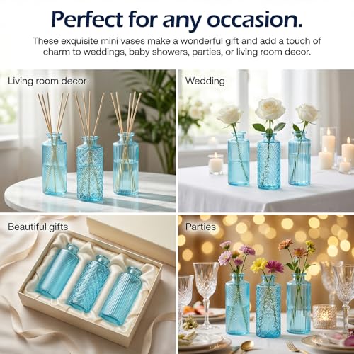 Glass Bud Vases 30 Pack, Small Blue Flower Vases for Centerpieces in Bulk - color: Blue
