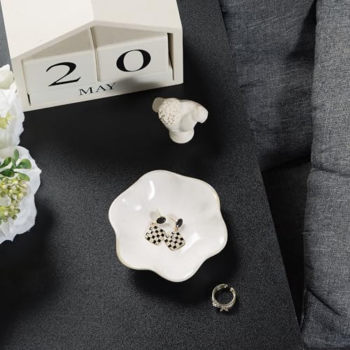 Ceramic Ring Dish, Jewelry Trinket Tray for Rings and Earrings - color: White Surface