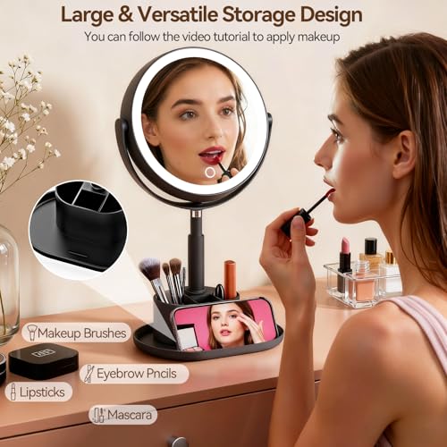 20X Magnifying Mirror with Lights and Storage, Double Sided Vanity Mirror - color: Black