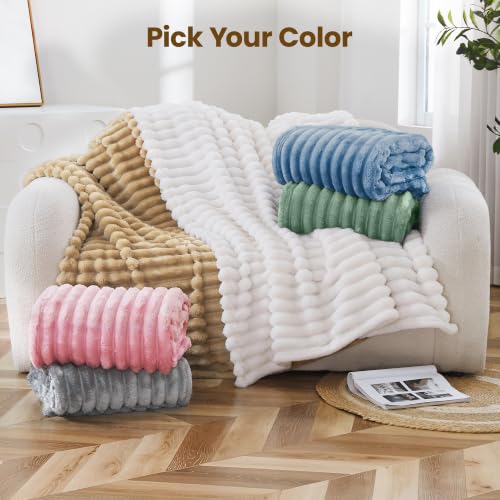 Taliska Ribbed Fleece Throw Blanket for Couch & Bed, Light Blue, 60"x80" - color: Light Blue, size: Throw(60"x80")