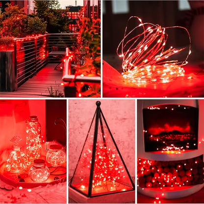 Red Fairy Lights Battery Operated (Included), 8 Modes & Auto Timer, 16FT 50Led Mini Twinkle Silver Wire Firefly Starry Lights, Waterproof Battery Operated Lights for Mason Jars Party Bedroom - color: Red, size: 1 Pack - Batteries Included