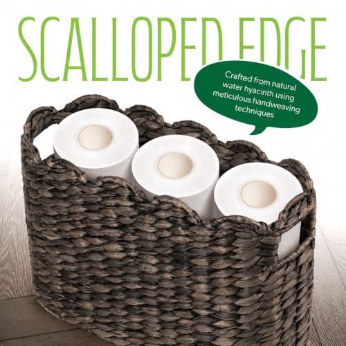 Toilet Papers Storage, Water Hyacinth Baskets with Lid, Water Hyacinth Toilets Paper Basket for Storage, Toilets Paper Holder Wicker Basket, Toilet Papers Organizer, Bathroom (1, Scalloped Espresso) - color: Scalloped Espresso