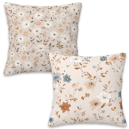 Pastel Floral Throw Pillow Covers 18x18 Set of 2, Soft Botanical Decorative Pillow Cases for Couch Sofa Bed Living Room Bedroom Spring Cottagecore Home Decor - color: Daisy Floral