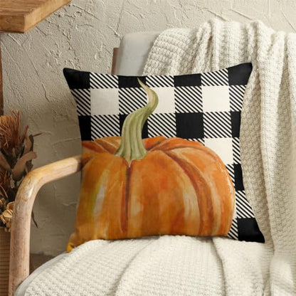 Fall Pillow Covers 18x18 Thanksgiving Farmhouse Decorations Buffalo Plaid Pumpkin Maple Leaf Outdoor Fall Decor Throw Pillow Covers Blessed Autumn Harvest Cushion Case for Sofa Couch Set of 4 - size: 18" x 18" (Pack of 4)