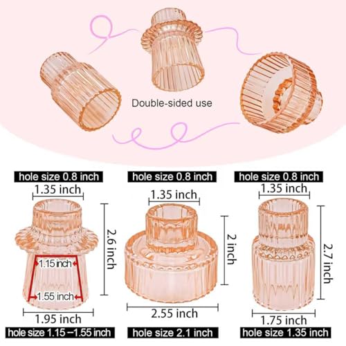 Glass Candlestick Holders, Taper Candle Holders,Set of 3,Orange Pink - color: Orange Pink, size: 6 PCS