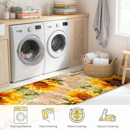 AooHHooA 2x6 Sunflower Runner Rug, Washable Hallway Runner Rug, Yellow - color: Sunflower-2, size: 2' x 6' (Runner)