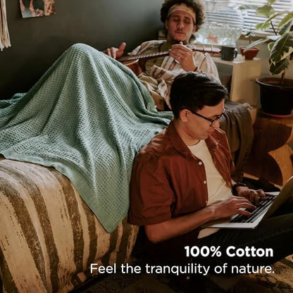 Bedsure 100% Cotton Twin XL Blanket, Waffle Weave, Green, 66"x90" - color: 04 Green, size: Twin XL (66" X 90")