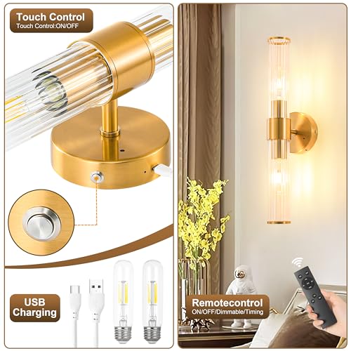 Gold Battery Operated Wall Sconces 1 Pack, Dimmable Rechargeable Sconce - color: Brushed Gold（1 Pack）