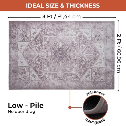 COTPOLY 2' x 3' Washable Runner Rug for Kitchen, Hallway, Entryway & Bathroom | Soft Cotton Blend, Non-Slip Low-Pile Carpet | Pet & Kid Friendly, Foldable Indoor Rug | 12 Size Options - color: Dusty Mauve, size: 2'x3'