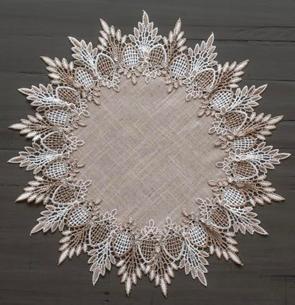 LINENS ART AND THINGS Lace Doily Neutral Earth Tones Table Topper Placemat Beige Brown (16 inch Round) - size: 16" Round