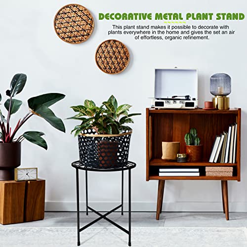 15" Tall Metal Plant Stand, 11" Wide Round Plant Stand for Flower Pots Up to 100lbs, Rustproof Iron Plant Holder for Indoor Outdoor Use, Easy Assemble Flower Stand for Home Garden Display Greenery