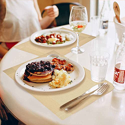 GIVERARE Placemats Set of 4, Heat-Resistant Woven Vinyl Placemat, Non-Slip Washable PVC Table Mat, Easy to Clean Premium Plastic Mats for Dining, Kitchen Table (Golden) - color: Golden