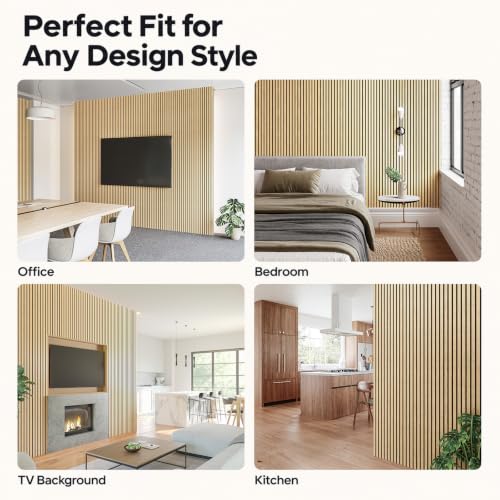 SMARTSTANDARD 4 Pack 105.9" x 12.6" Wood Slat Wall Panels, White Oak - color: White Oak, size: 106" x 50.4"