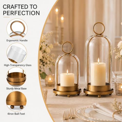 Hurricane Glass Candle Holders, Brass Hanging Candle Lanterns