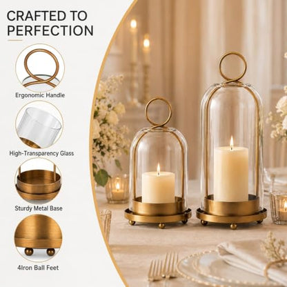 Hurricane Glass Candle Holders, Brass Hanging Candle Lanterns