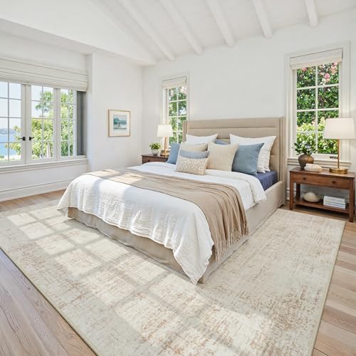 6x9 Washable Area Rug for Living Room Bedroom: Non-Slip Modern Beige White - color: Beige/White, size: 6' x 9' (Rectangular)