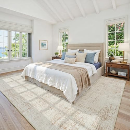 6x9 Washable Area Rug for Living Room Bedroom: Non-Slip Modern Beige White - color: Beige/White, size: 6' x 9' (Rectangular)