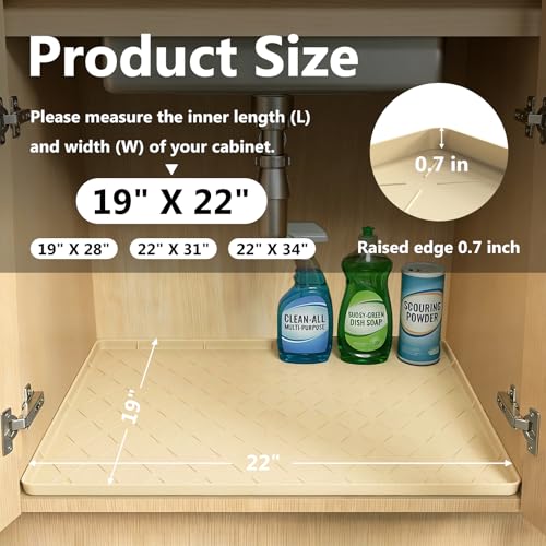 Mateeylife Under Sink Mat Kitchen Waterproof, Silicone Sink Tray 22"X19" - color: Khaki, size: 19"W x 22"L