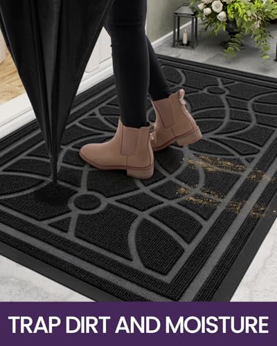 DEXI Front Door Mat Outside Entrance 32x48, Heavy Duty Non Slip, Black - color: Black, size: 32" X 48" (Rectangular)