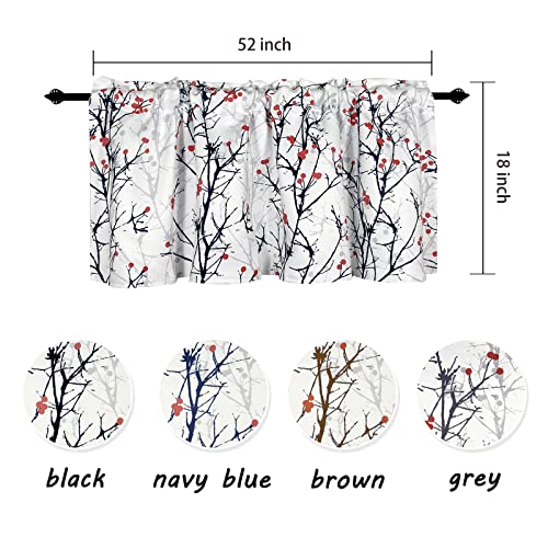 poefun 4 Panels Blackout Curtain Valances for Windows/Bedroom/Living Room/Bathroom/Farmhouse/Laundry with Rod Pocket 52 x 18 Inches Long, Black Tree Branch Valance - color: Tree Branch Cherry Black, size: 52"W x 18"L (Pack of 4)
