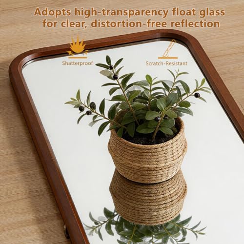 Walnut Wood Floor Mirror, 63 x 18 in - color: Walnut