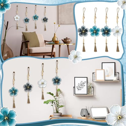 Tandefio 4 Pcs Metal Floral Tassels with Farmhouse Wood Beads, Classic - color: Classic