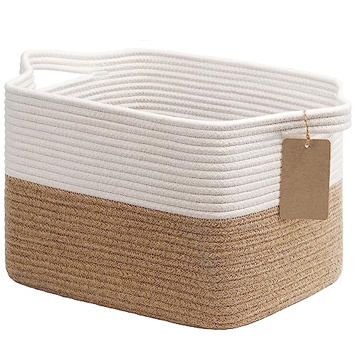 Goodpick Woven Rope Storage Basket for Shelves, Rectangle, Jute - color: Jute, size: 13"L x 10"W x 9"H