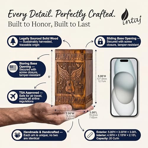 Guitar Wings Wooden Keepsake Urn for Human Ashes, 20 Cu in, Rosewood - color: Rosewood, size: Keepsake (20 Cu In, Share of Ashes)