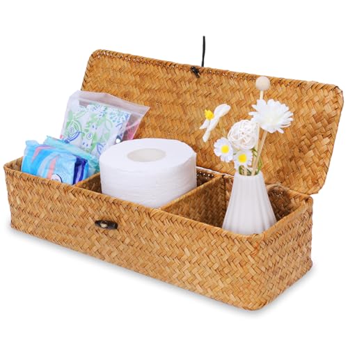 Nonam 3-Section Divided Storage Small Basket with Lid,Shelf Basket-Natural - color: 3-Divided - Natural